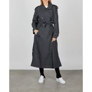 Filippa K Double Breasted Cotton Trench Coat XS Steel Gray Designer Luxury Long